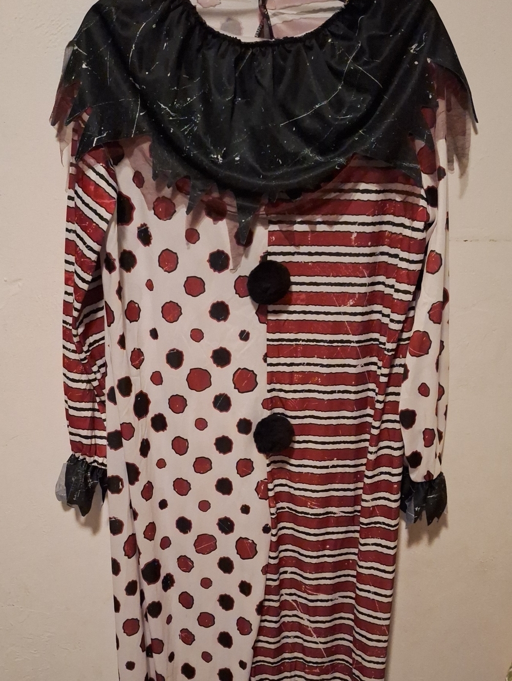 Kids Large / XL Red and White Spotted Striped Scary Clown Costume - Picture 1 of 16